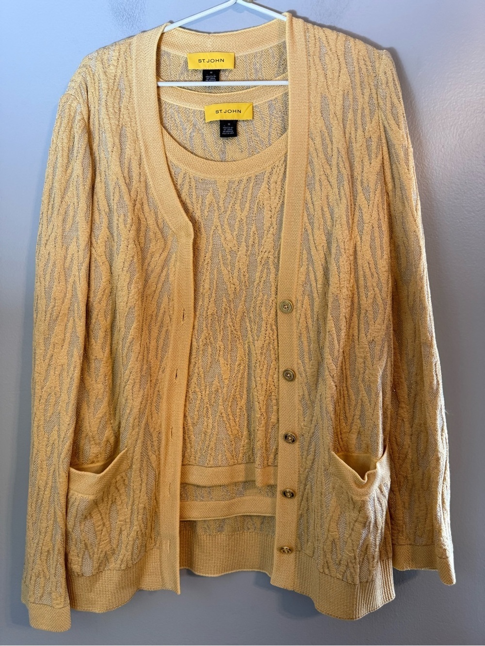 St. John Sport Yellow Label Wool Blend Knit Yellow Cardigan & Shell Set Size M
